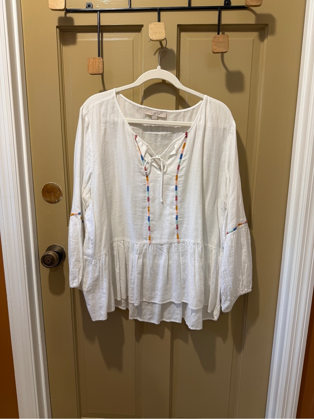 LOFT White boho blouse with colorful detail